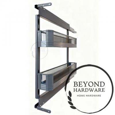 Kitchen Tempered Glass with Aluminum Strip Side Pull Out Basket in Dark Grey 150mm for Kitchen Small Space Cabinet Basket