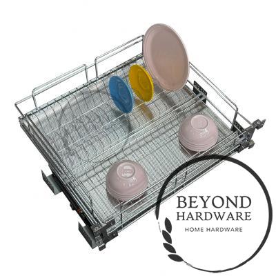 Kitchen Cabinet Drawers with Removable Dish and Bowl Rack Aluminum Water Tray for Dishes Organizer Iron with Chrome Wire Basket