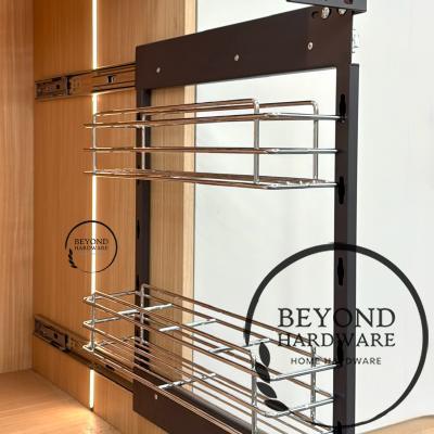 Kitchen Wire Pull Out Storage Iron with Chrome Finishing Wide Frame Basket with Soft Close Pull Out Basket for Small Space
