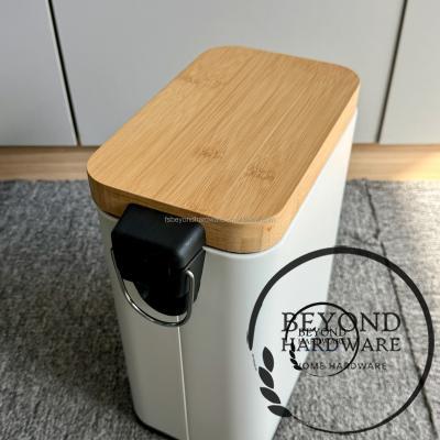 Kitchen Step Open Trash Bin with Wooden Lids for Bathroom Use Living Room Designed