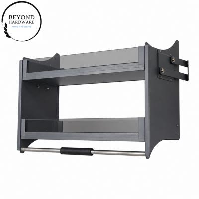 2 Layer Soft-Closing Tempered Glass Lift-Down Basket for Kitchen Cabinet