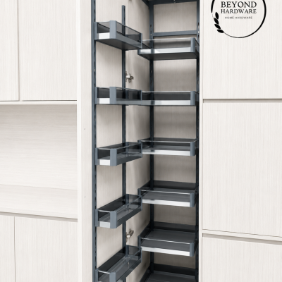 6 Layer Stainless Steel and Tempered Glass Kitchen Pantry Unit Pull-Out Basket