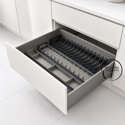 Champagne Gold Aluminum Pull-Out Drawer Basket with Dish Rack and Cutlery Tray