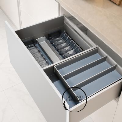 Champagne Gold Double Pull-Out Aluminum Drawer Basket with Dish Rack