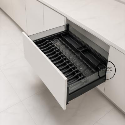 Aluminum Pull-Out Dish and Bowl Drawer Basket with Tempered Glass Sides