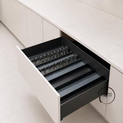 Curved Aluminum Kitchen Pull Out Drawer Basket with Dish Organizer