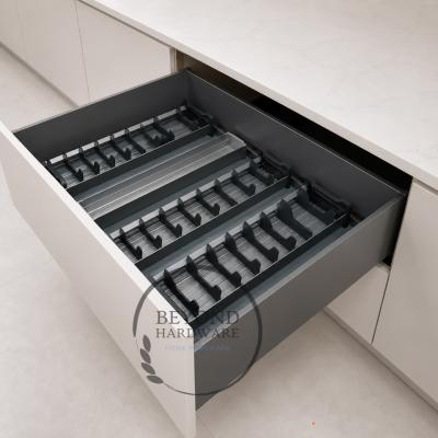 Titanium Grey Aluminum Pull-Out Kitchen Drawer Basket Organizer with Dish Rack